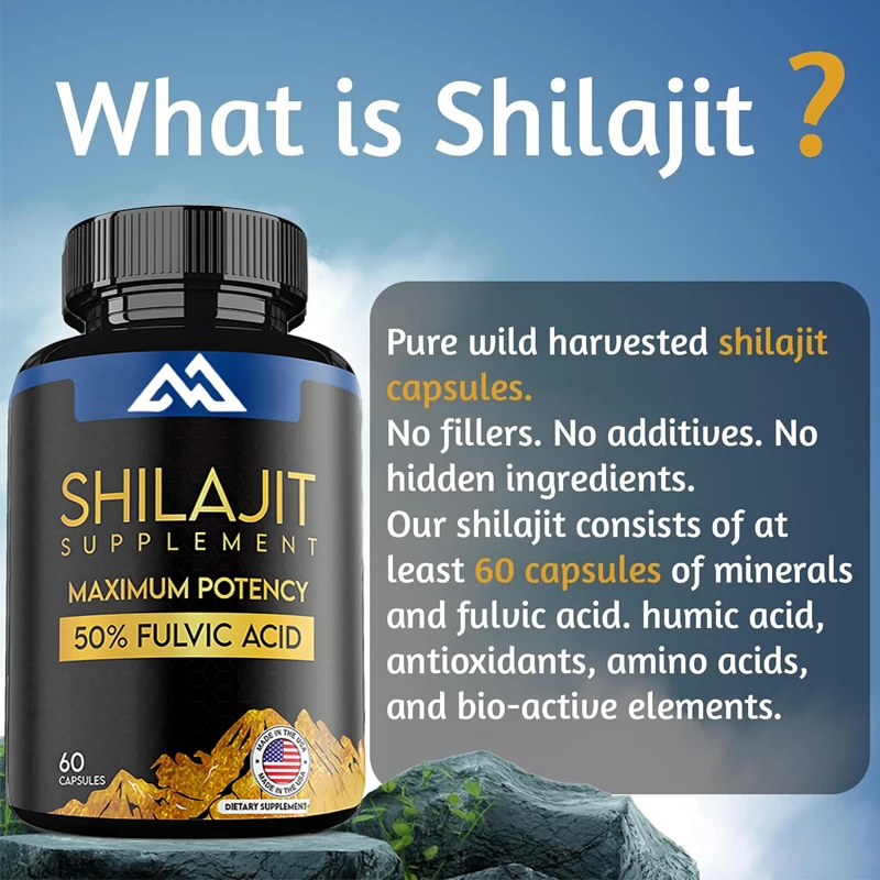 

Shilajit 50% fulvic acid 60 capsules 85+trace mineral energy and immune support Shilajit capsule supplement vegetarian friendly