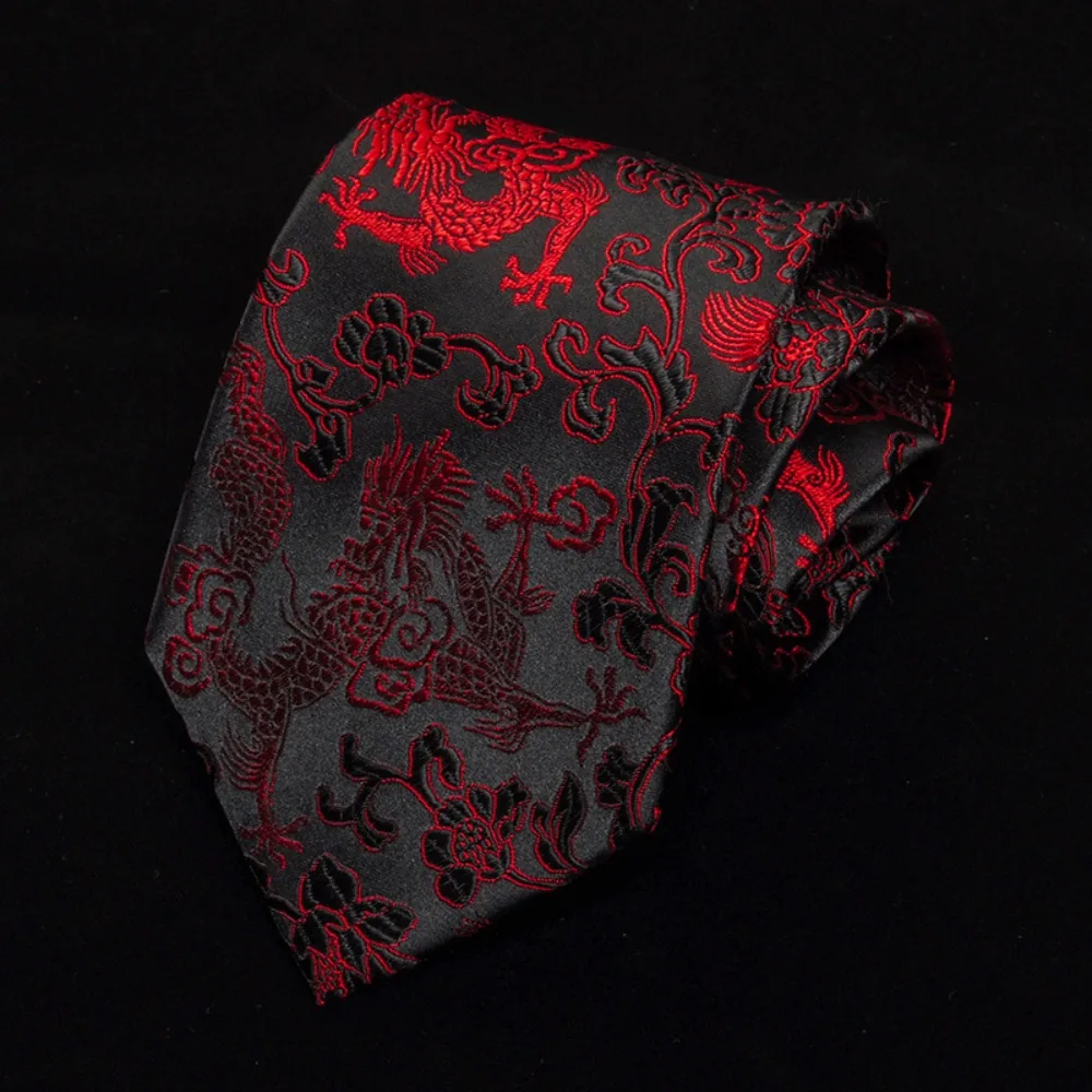 

Gorgeous Calligraphy Chinese Dragon Pattern Tie Adjustable National Jacquard Silk Tie Soft Hand Tied Men Necktie Wedding