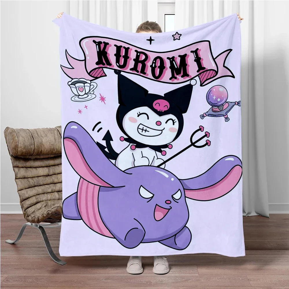 Kuromi Sanrio Cute Cartoon HD Art Print Soft Flannel Blanket for Bed Sofa Car Travel  Warm Comfortable Kids Gift