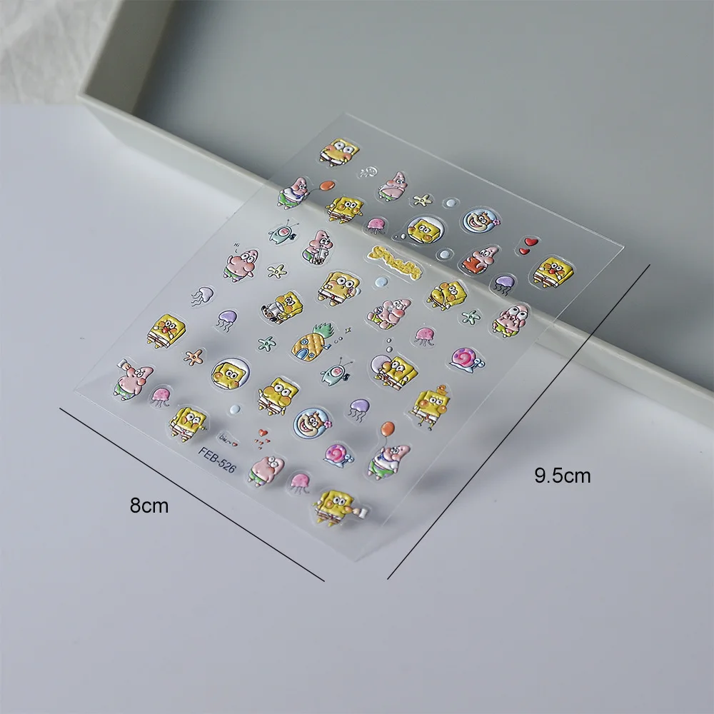 New Spongebob Squarepants Anime Cartoon Kawaii Cute Personality Nail Decoration Accessories Adhesive Back 5D Nail Stickers