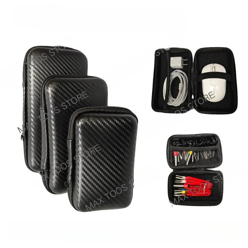 Water-resistant Tool Storage Bag Durable Hard-Shell Carbon Fiber Pattern Zipper Pouch for Car Electronics & Daily Repair Tools