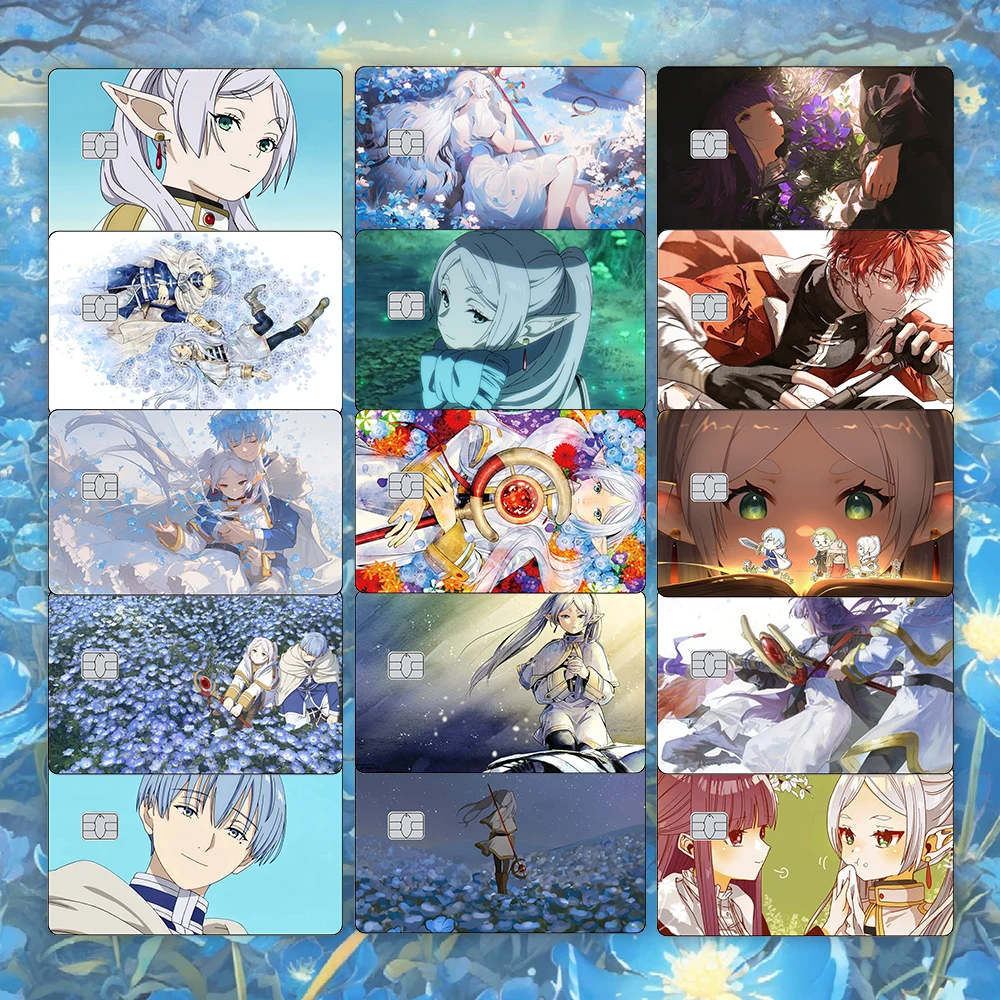Pegatina de piel de tarjeta de crédito de Anime, pegatinas mate Frieren e Himmel para VISA JCB y otras tarjetas magnéticas IC, decoración de calcomanías