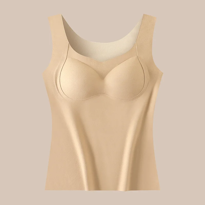 Slim-Fit Skin-Friendly Dralon Thermal Vest Underwear Women\'s Double-Sided Brushed Gathered Chest Base Latex Bra Strap Chest Pad