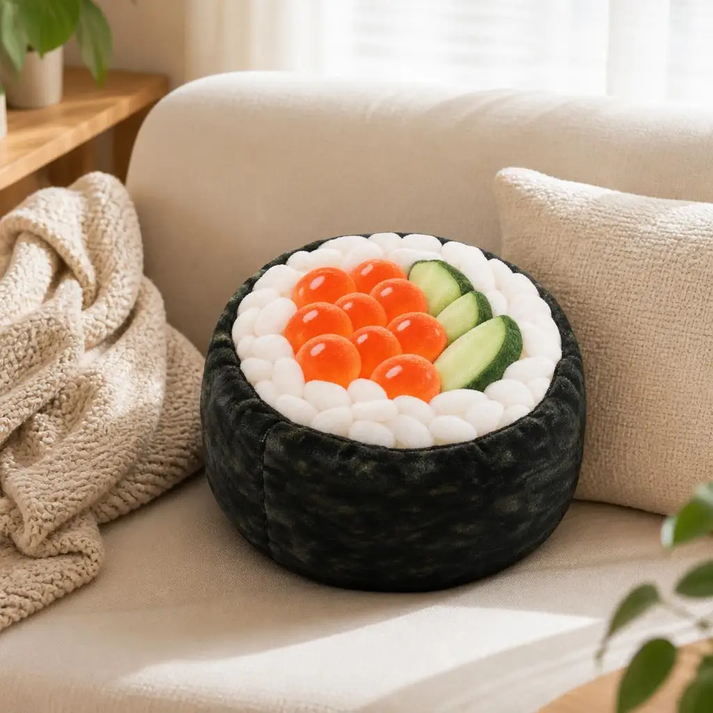 Salmon Roe Cucumber Gunkan Sushi Shaped Stuffed Pillow Cute Japanese Food Cushion Throw Pillow for Sofa Home Decoration Gift