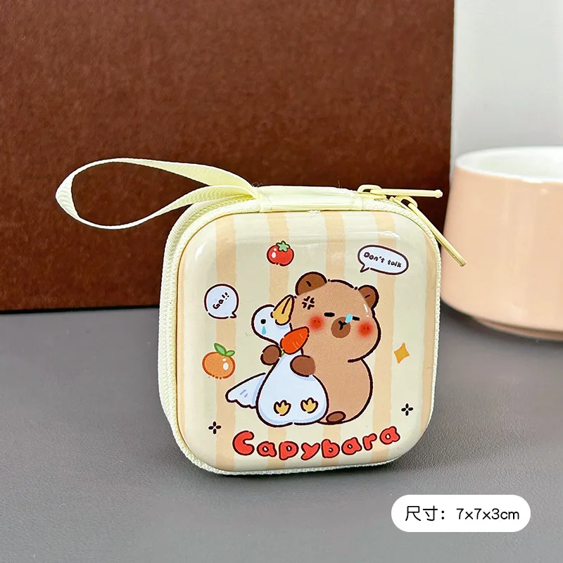 DIY tinplate change bag kapibara mini change bag portable earphone bag cute capybara coin key bag