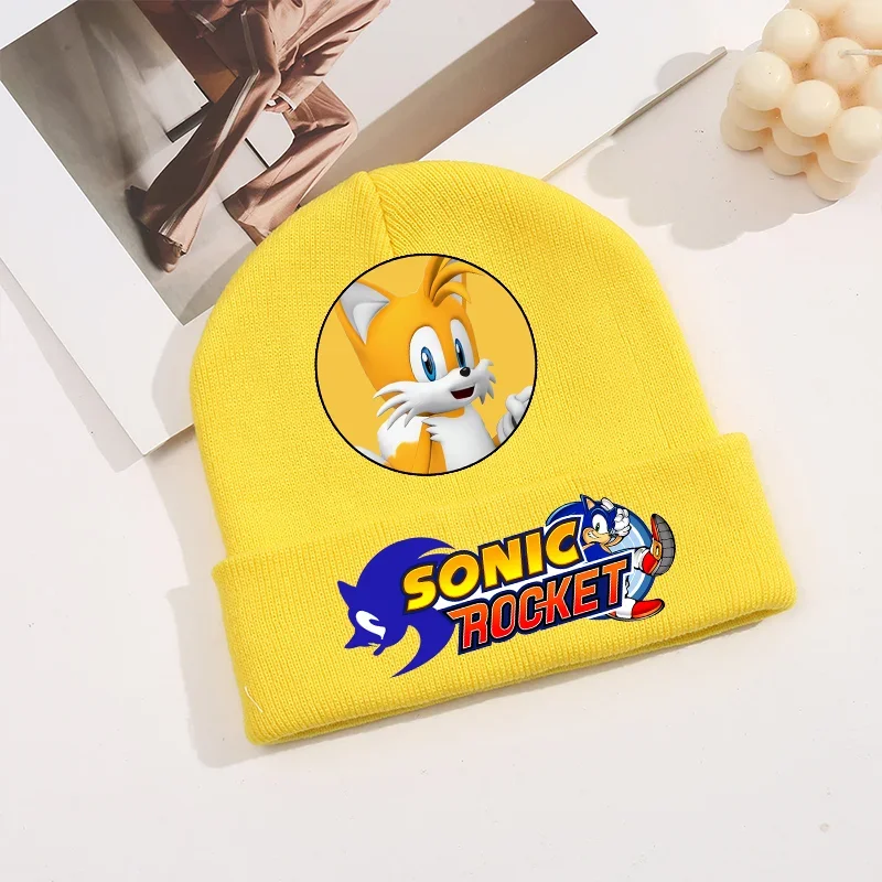 Sonics Knitted Cap Headgear Anime Figure Winter Woolen Hat Animes Cartoon Printed Beanies Baby Boys Girls Bonnet Birthday Gifts