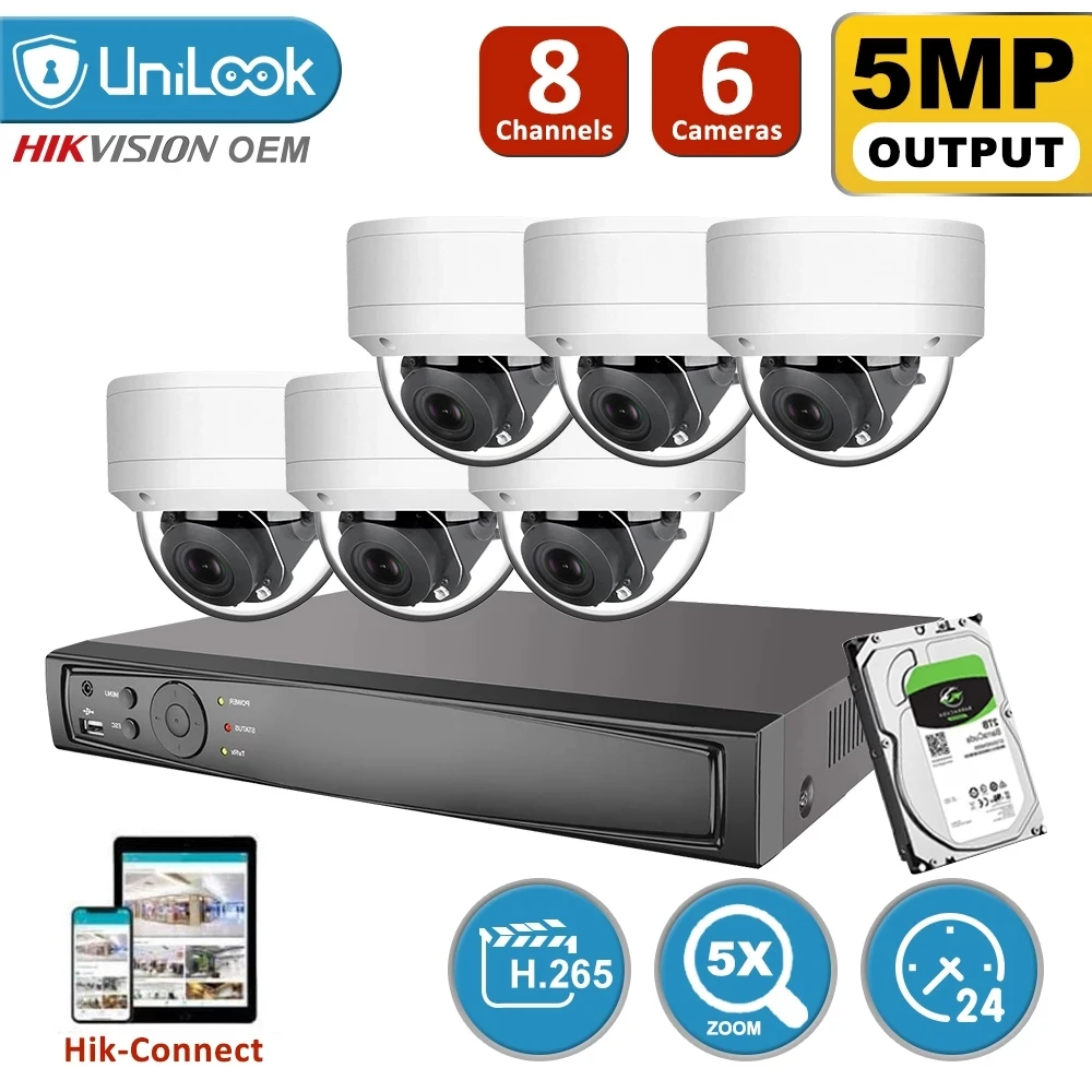 

UniLook 8CH CCTV System 4/6/8Pcs 4K 5MP PTZ POE IP Camera H.265+ NVR Kit 5X Zoom Camera System Video Surveillance Night Vision