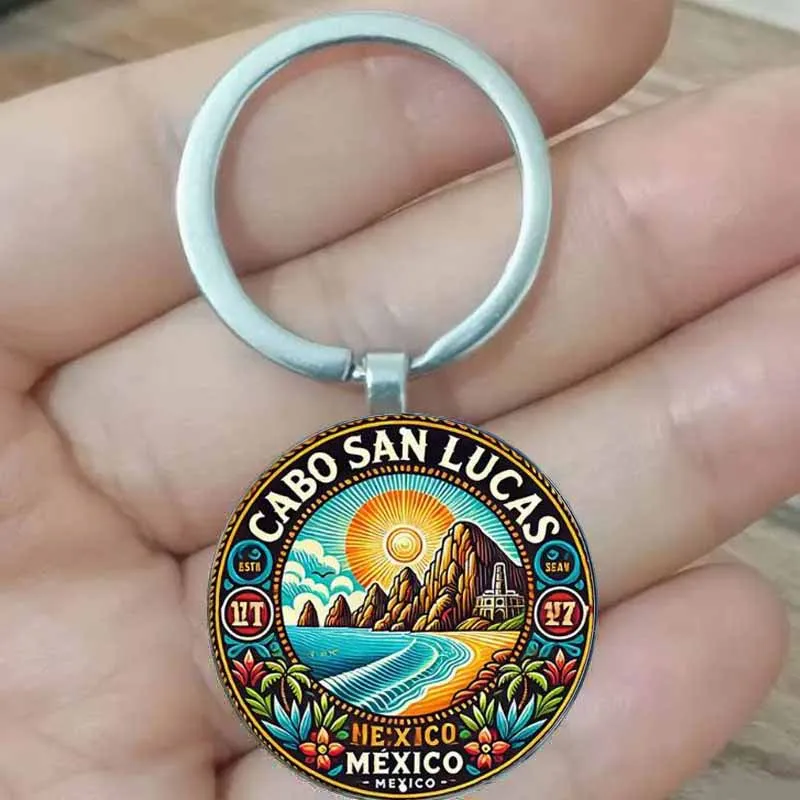 Llavero con paisaje de puesta de sol de Cabo San Lucas, Escena de playa de la Costa de México, campo