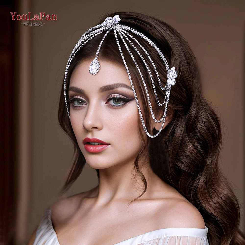 أربطة رأس من YouLaPan-Boho بنمط حجر الراين للنساء ، إكسسوارات شعر الجبهة ، حفل زفاف ، HP763