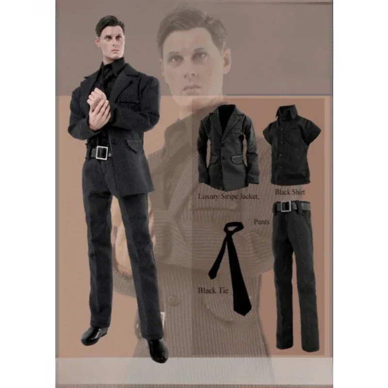 1/6 Scale Male Gentleman Business Black Striped Suit Shirt Pants Set Clothes Model CC187 for 12'' Action Figure Body Collection