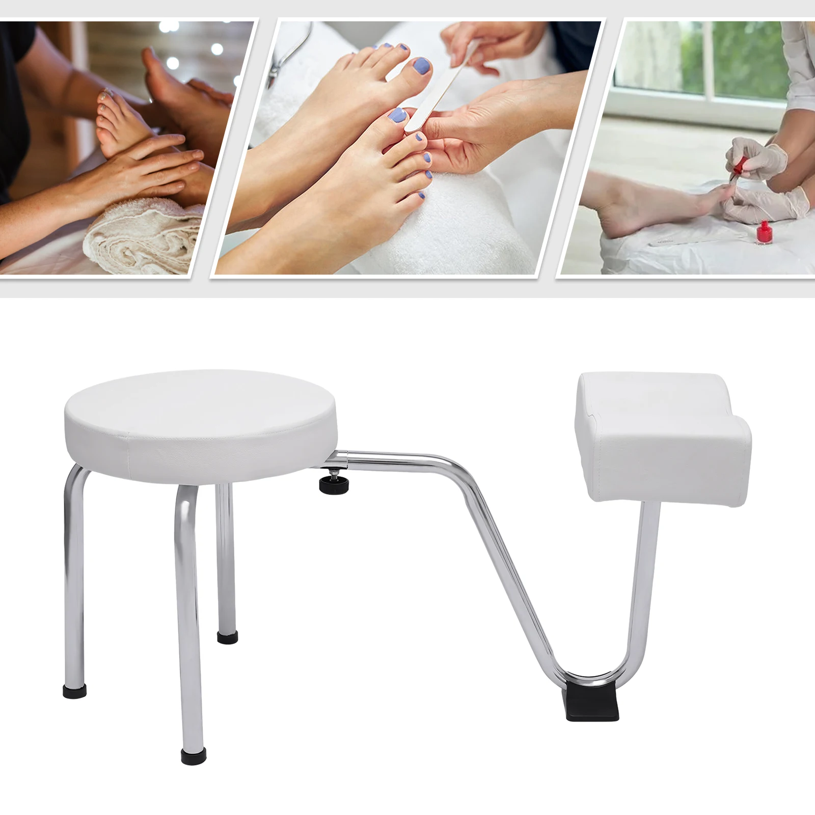 Almofada de pvc para descanso de pernas ajustável com apoio para os pés para arte em unhas, salão de beleza spa, equipamentos e suprimentos de estúdio (branco)