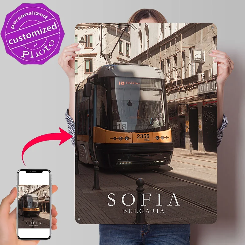Sofia Bulgaria Tram 3D Texture Metal Poster Customized Wall Art Tin Sign Gift for Mancave Office Decor Room Bedroom Decoration