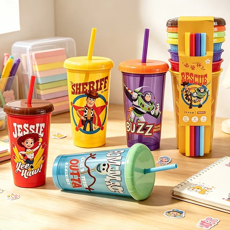 conjunto-de-4-copos-de-plastico-com-tampa-kawaii-toy-story-copos-portateis-para-bebidas-utensilios-de-mesa-para-piqueniques-acampamentos-e-festas-de-aniversario-ao-ar-livre