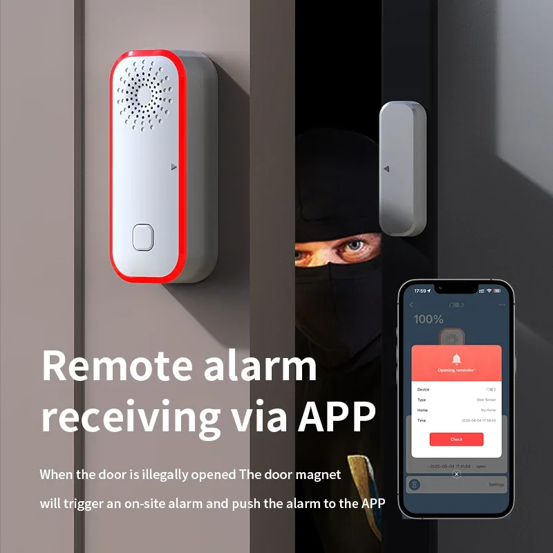 Датчик двери и окна Tuya Wi-Fi, звуковая и световая сигнализация, сигнализация для дверей и окон, обнаруживает триггеры открытия и закрытия, звуковая световая сигнализация на месте