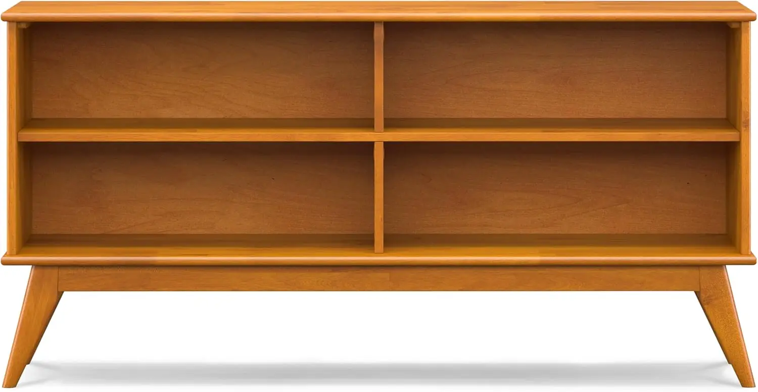 Draper Solid Hardwood 30 Inch X 64 Inch Mid  Modern Low Bookcase In Teak Brown For The Living Room, Study Room And Office