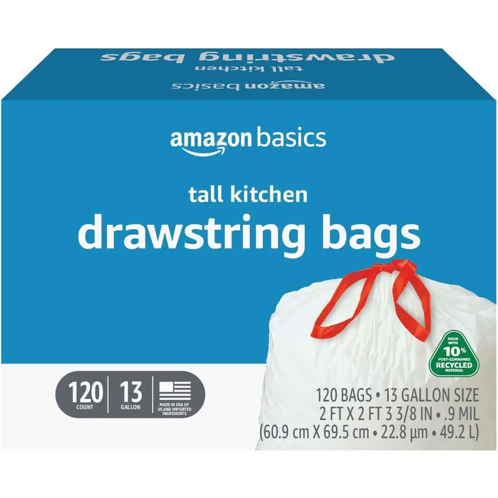 

120-Count Unscented Tall Kitchen Trash Bags, 10% Post-Consumer Recycled, White