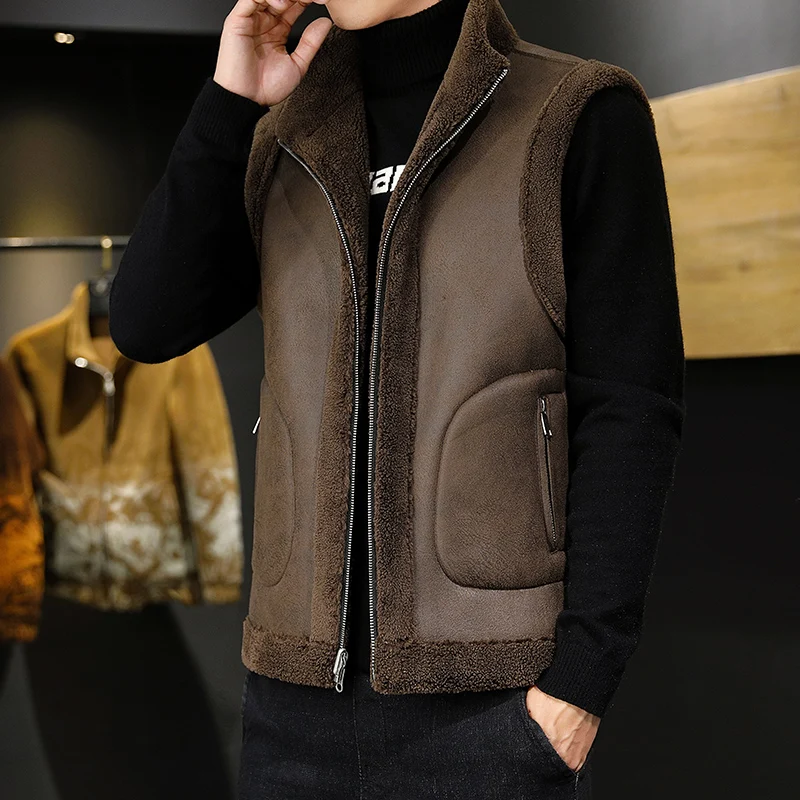 Winter Lamb Wool Vests Men Warm Coat Fashion Casual Thick Stand Collar Sleeveless Jacket Can Be Worn On Both Sides Waistcoat Man 14 S7988a7dafe3b4b51b5db22943fec4946l
