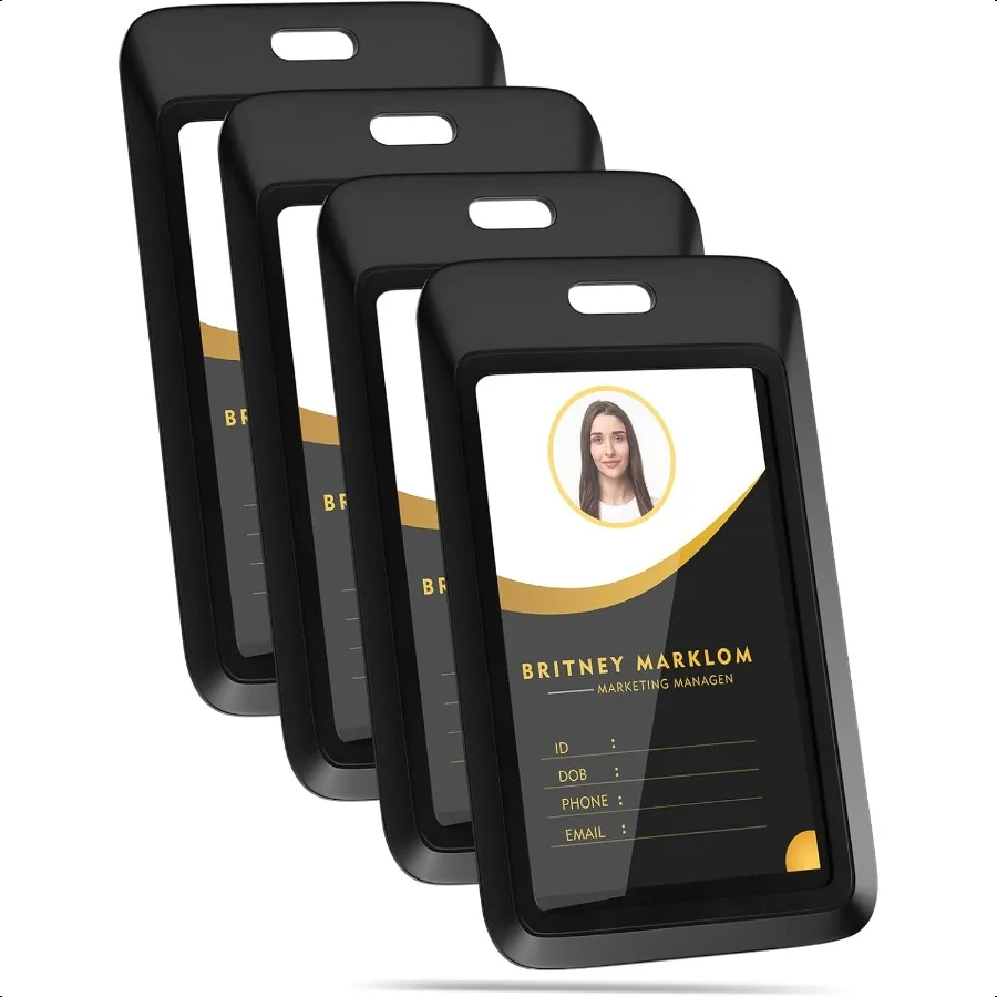 

4 Pack Sliding Black ID Badge Holder Heavy Duty Plastic ID Badge with Clear Window Vertical Key Card Holder Protector Pouch for