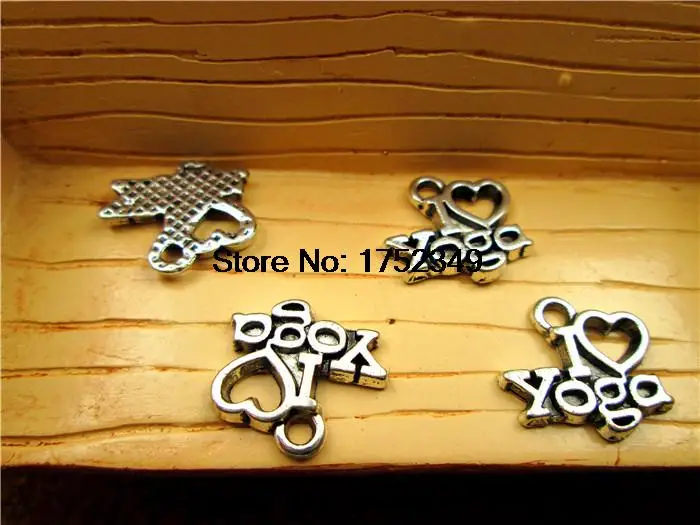 125pcs/lot-- I Love Yoga  Antique Silver Yogi OHM OM Symbol Meditation Symbol Meditation Charm Pendant 14x13mm