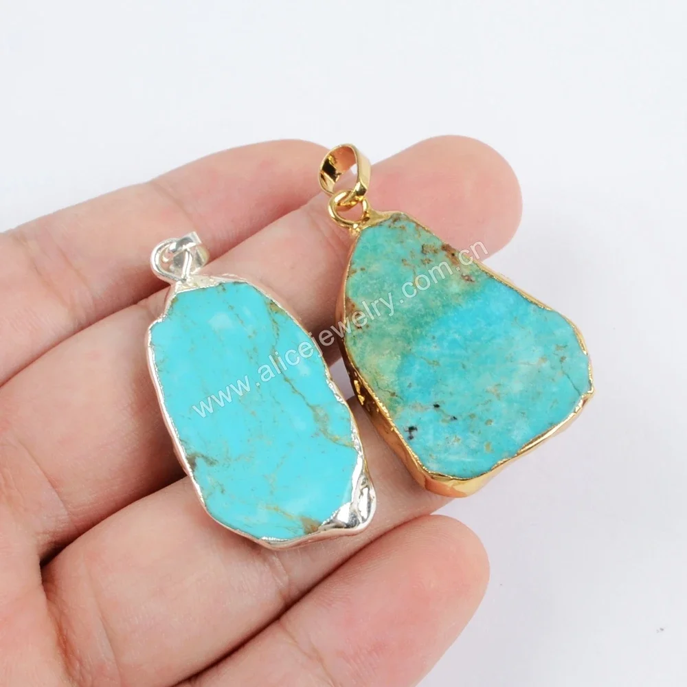 Unique Irregular Natural Turquoise Slice Pendant Golden/Silver Color Charm For Women Boho Jewelry Accessories DIY Necklace