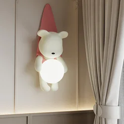 Resin Wall Lamp Living Room Bedroom Bedside Light Cute Little Bear Design Children's Room Decoration Home LED Lighting Fixture