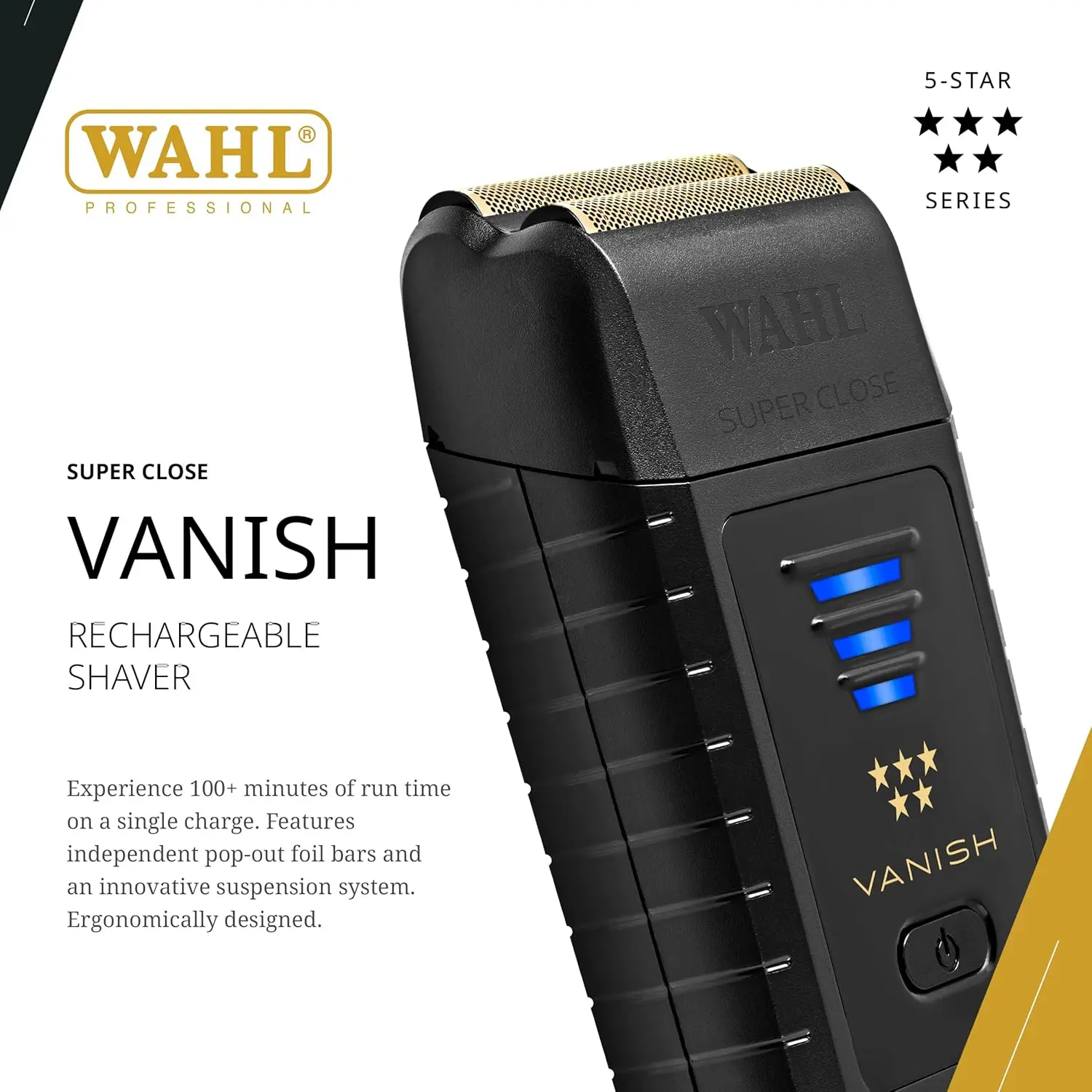 Professional 5 Star Vanish Shaver, Lithium-Ion Battery, Pop-Out Foil Bars, Ergonomic Design, 100 Minutes Runtime, Lithium-I