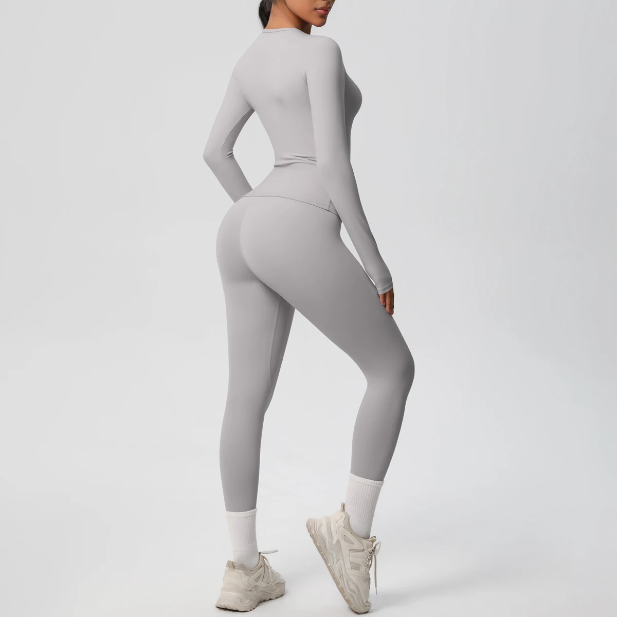 2-teiliges Sportbekleidungs-Yoga-Set, Fitnessstudio-Kleidung, Yoga-Anzüge für Damen, Fitness-Set, Trainingsanzüge, Sport, Langarm, bauchfreies Top, Gym-Leggings – Detail 35