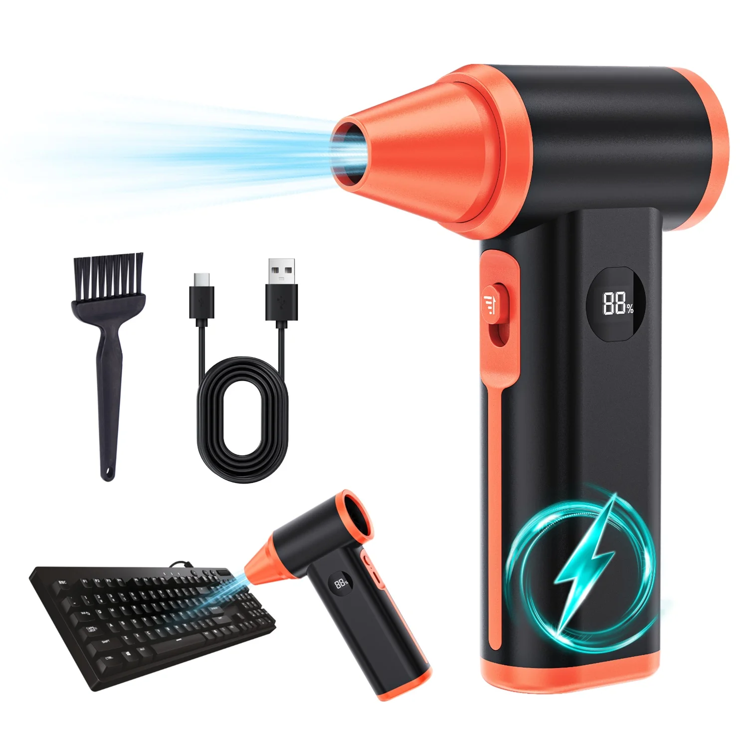 Perslucht Stofdoek 130000 RPM USB Draadloze Elektrische Stofdoek Borstelloze Motor Oplaadbare Blower voor PC Auto Computers Toetsenbord