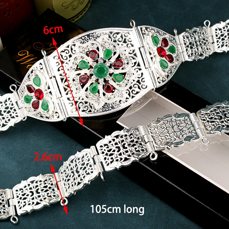 Ceinture Longue en Argent pour Femme, Bijoux de Corps en Métal, Caftan Ethnique, Cadeau Arabe pour Robe de Soirée