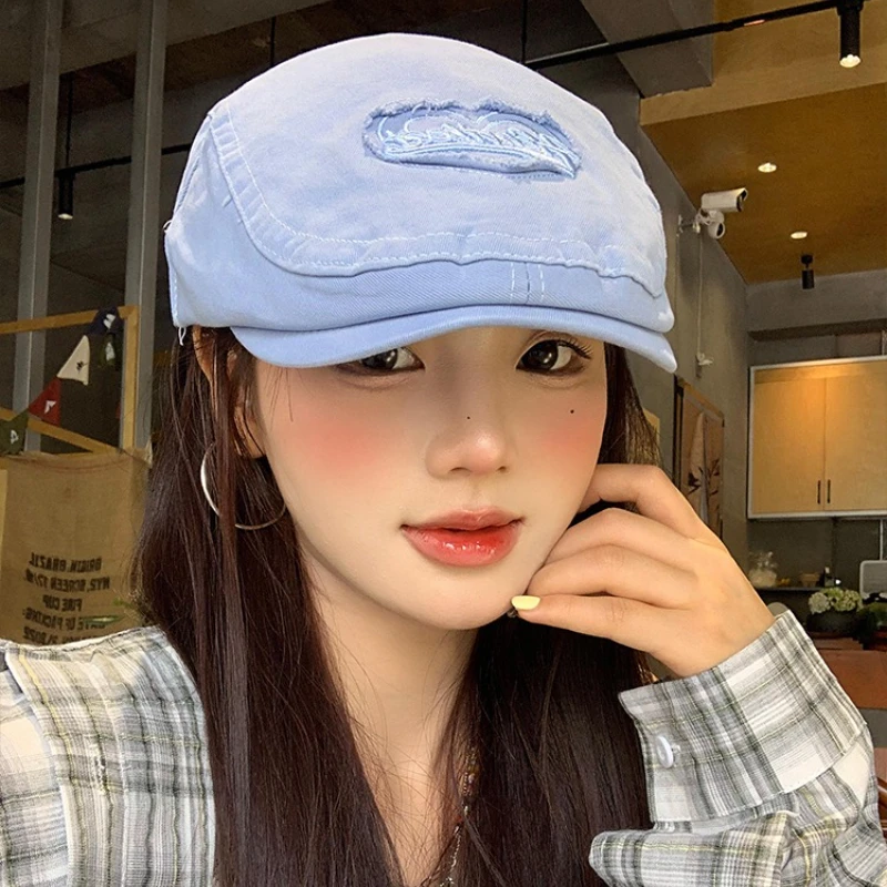

Vintage Love Letter Embroidery Berets Cap for Women Summer and Autumn Street Trend Versatile Personality Painter Hats Men