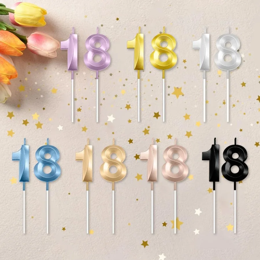 شموع عيد الميلاد 18th شموع عيد الميلاد رقم 18 شموع كعكة عيد ميلاد سعيد توبر تيون للرجال والنساء صبي فتاة حفلة عيد ميلاد #6