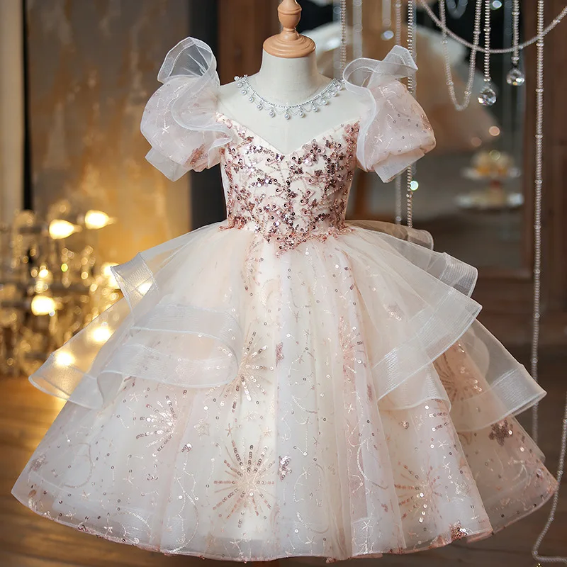 Girls' Formal Little Princess Dress High-End Flower Girl Wedding Children's Fashion Show Host Piano Performance