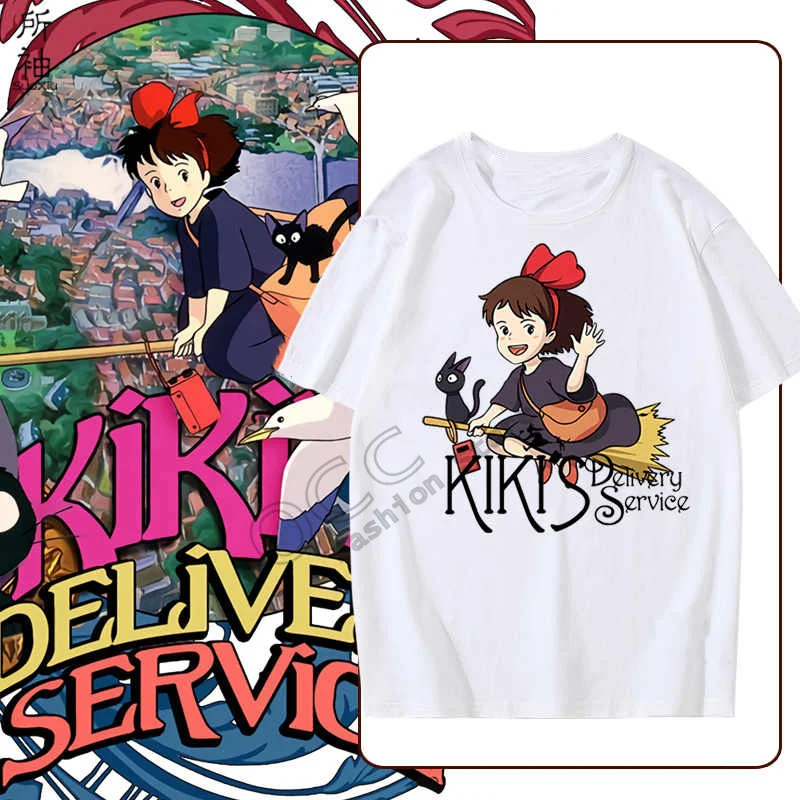 Miyazaki Haki's Delivery Service Kiki Black Cat Gigi Short-Sleeved Men And Women Couples T-Shirt Loose Clothes Summer T-shirts