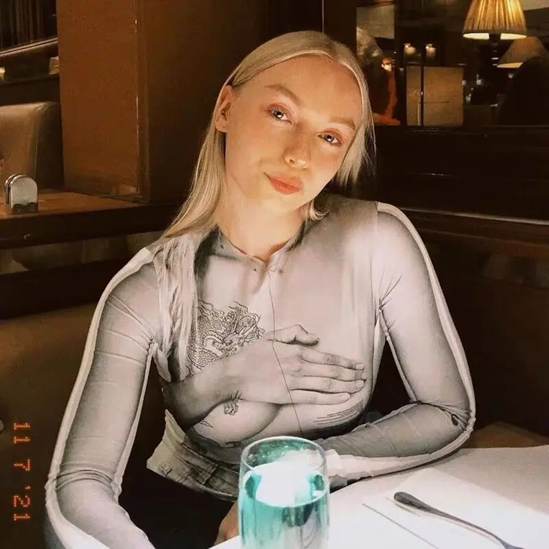Sexy Mesh See-through Print Slimming One-piece Suit for Women European And American Cross-Border Hot Sale Spicy Girl Fashion