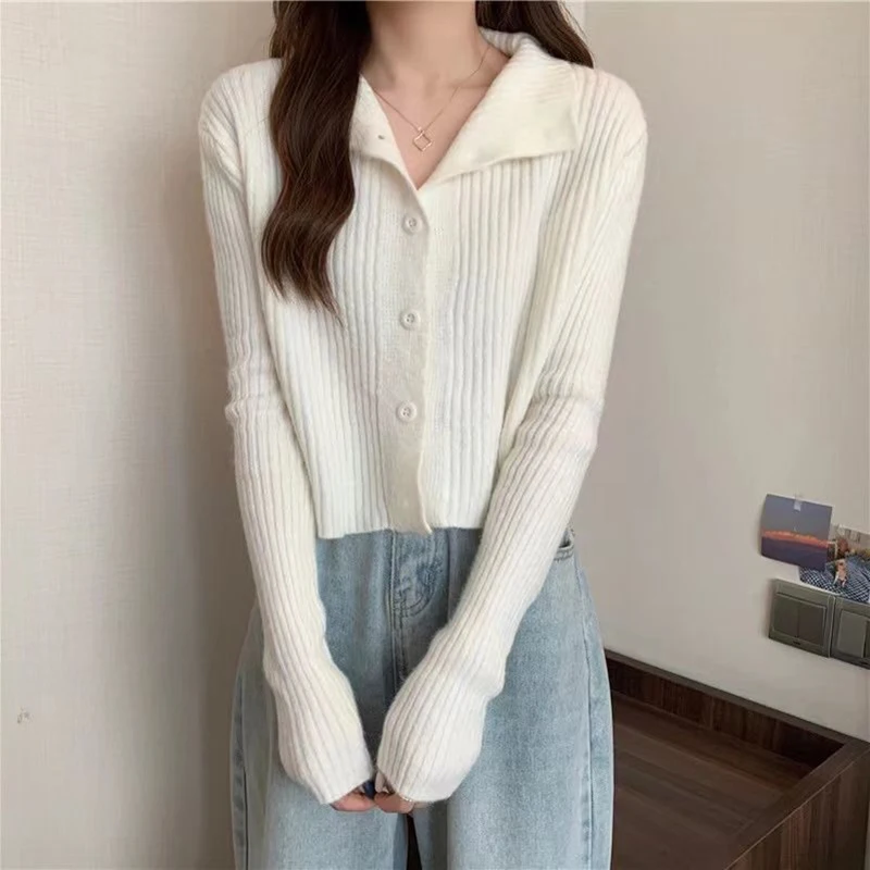 Hdspq Knitted Cardigan Women 2022 Autumn Winter Turtleneck Ribbed Sweaters Woman Single-Breasted Long Sleeve Cardigans Tops