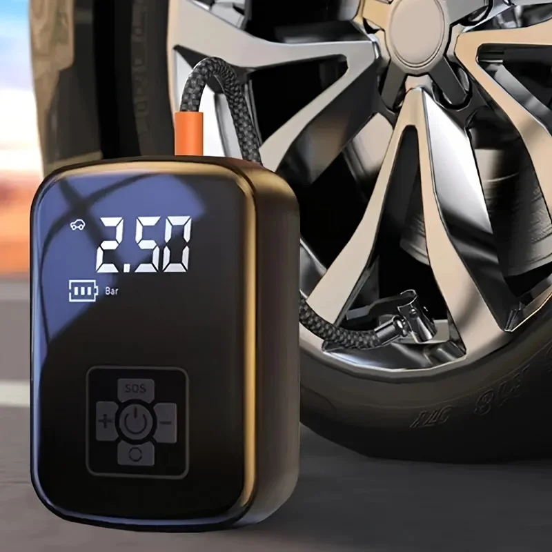 

1pc Tire Inflator Portable Air Compressor, Fast Cordless Air Pump, Digital Display With Multi-function Nozzle Adapter And Long-lasting Lithium Battery For Car Motorcycle Bicycle Tire Ball, Auto Parts