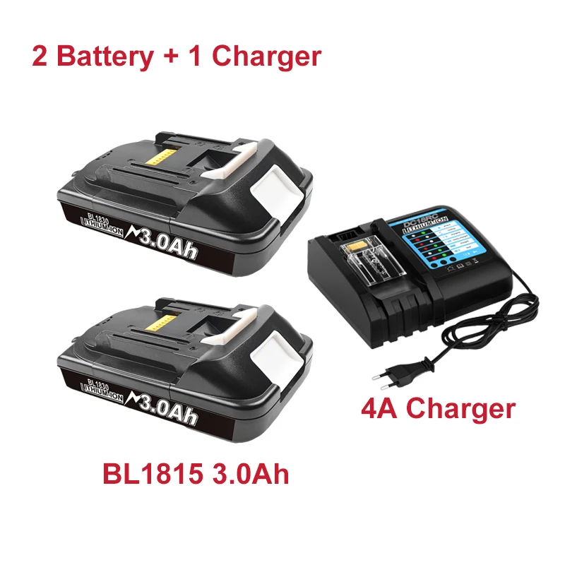 Voor Makita BL1815 Batterij 18V 3.0Ah Batterij BL1815 BL1830 BL1840 BL1850 BL1860 Vervangende Batterij met BL1830 4A Lader DC18RC