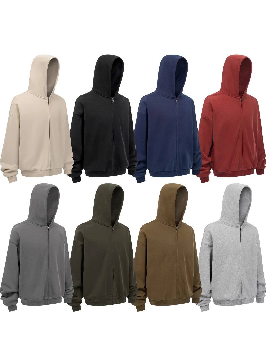 

American Retro Fce Lined Hoodie Zipper Closure Casual Loose Fit Sweatirt with Side kets for Men Trendy Outerwear