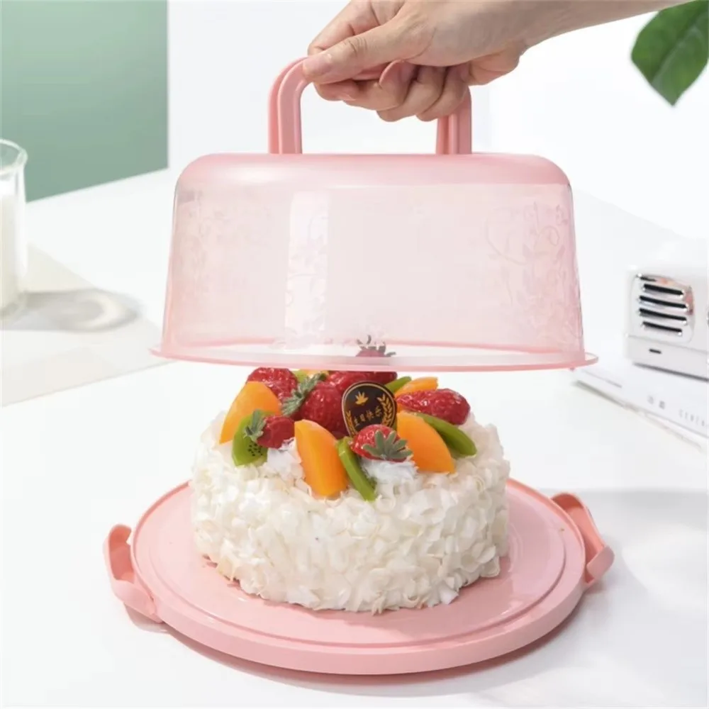 

Portable Round Cake Storage Box Transparent with Lid and Handle Cake Carrier Cake Packaging Storage Tray Container Stand