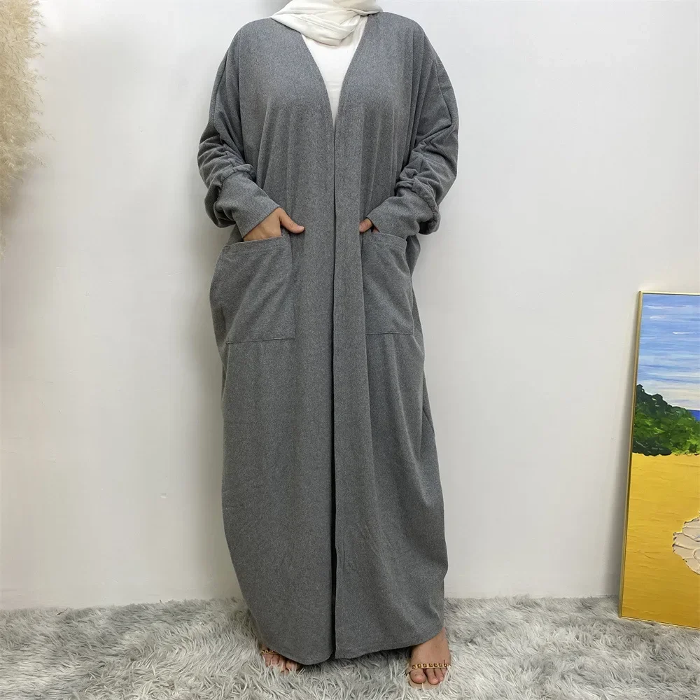 Sólido aberto kaftan dubai abaya turquia quimono cardigan robe muçulmano hijab vestido ramadan abayas para mulheres caftan roupas islâmicas