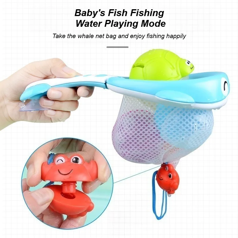 ของเล่นตาข่ายจับปลาวาฬน้อย 5 ชิ้น/ชุด ของเล่นอาบน้ำเด็ก ชุดของเล่นสัตว์ บีบมีเสียงดนตรี หลากหลายรูปแบบการเล่น ของเล่นน้ำ ช่วยผ่อนคลาย