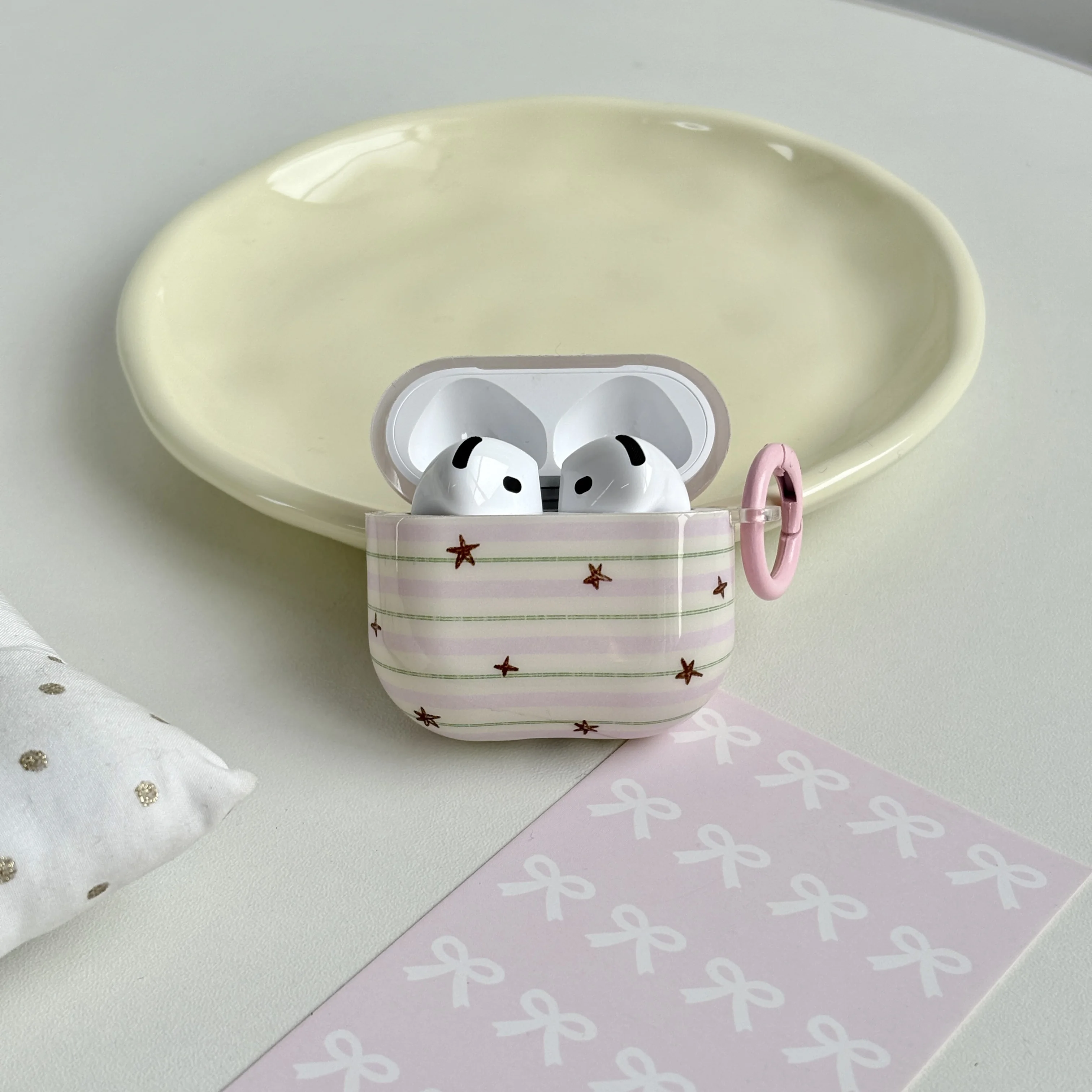 Light Purple Green Stripes Sketch Star Pattern Glossy Surface Shockproof Protective Cover Case For AirPods 1 2 3 4 5 Pro 2 Pro 3 - view 6