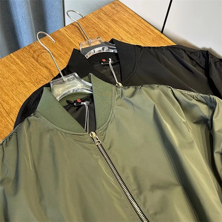 

Loose Fit Men's Flight Jaet Long Sve Zipper Casual Outerwear Baseball MA Flight Suit Couple's Stand Collar Long Sve