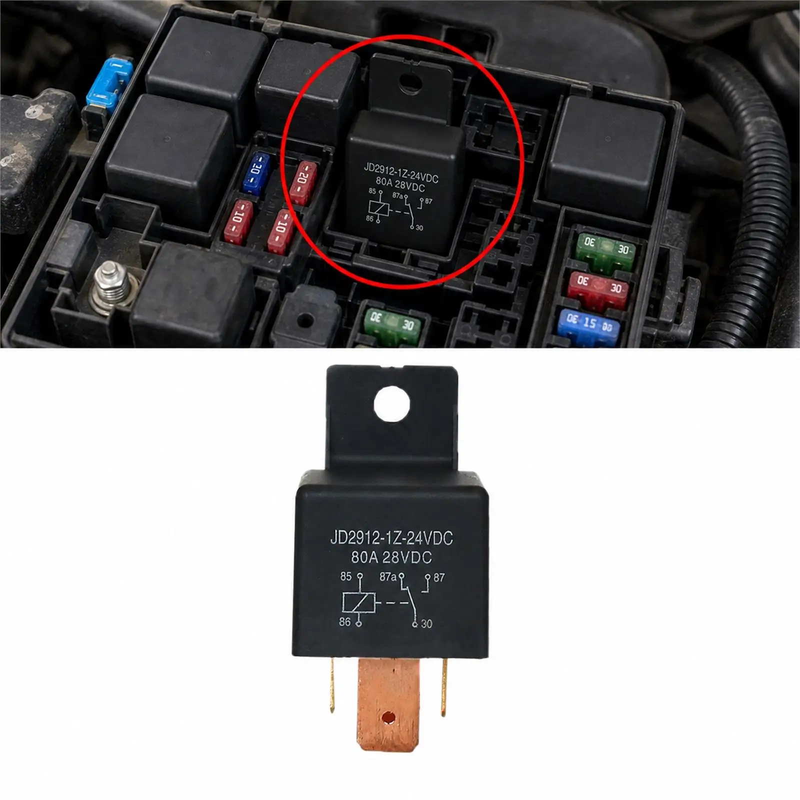 5 Pin 24V Coil Relay Heavy Duty Power Module Automotive Switch Harness Socket for Car Motorcycle Device Protection