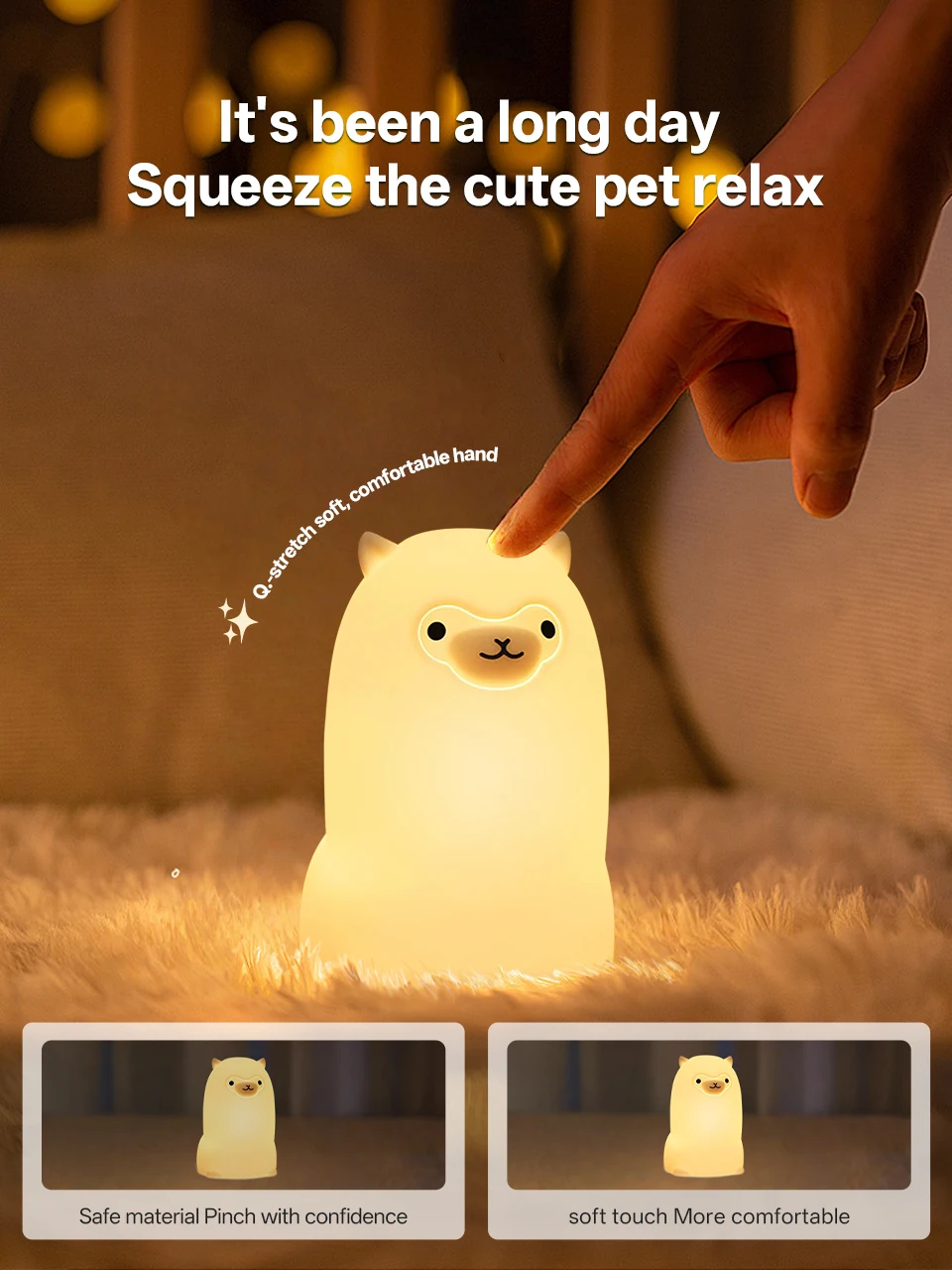 KFV Cute Pear Night Light 7-Color Dimmable Touch-Controlled Night Light Silicone Stress Reducing Pat Duck Lamp USB Rechargeable