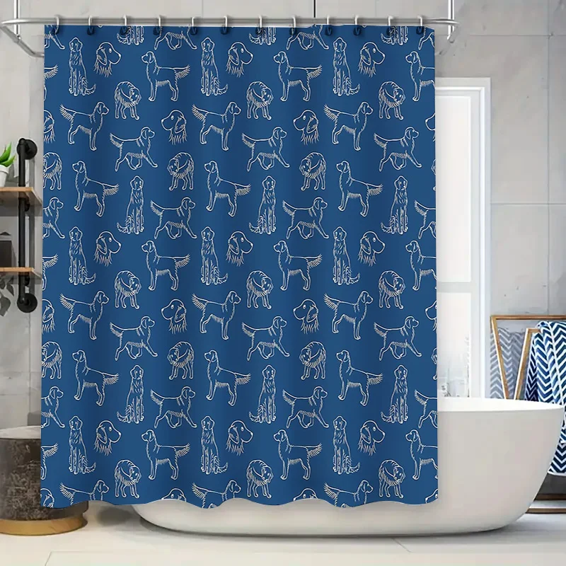 Dog Pattern Shower Curtain Cute Puppy Print Bathroom Decor Washable Waterproof Liner for Spa Hotel