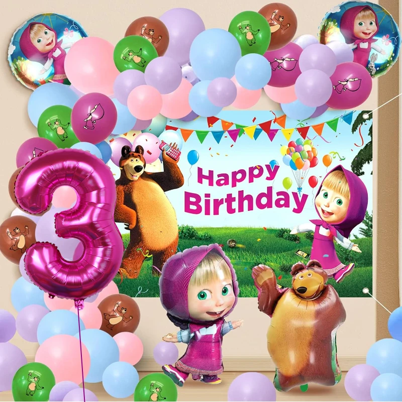 52Pcs Disney Marsha and Bear themed Balloon Digital Set 1-9 Year Old Girl Birthday Party Supplies Decoration Baby Shower