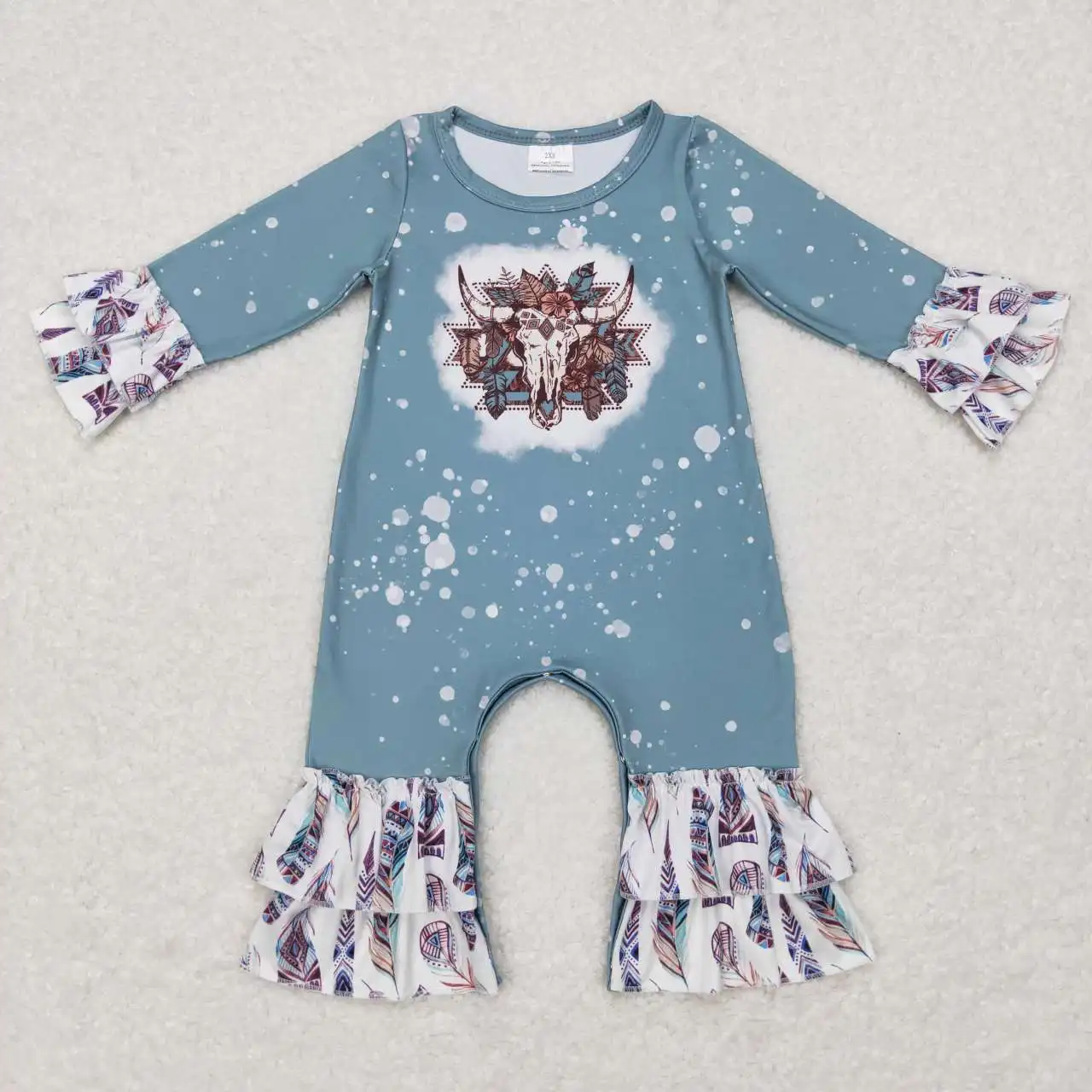 Z1023-12 New Arrival Wholesale Boys And Girls Autumn And Winter Long-Sleeved Jumpsuits With Round Neck Elements And Ruffle