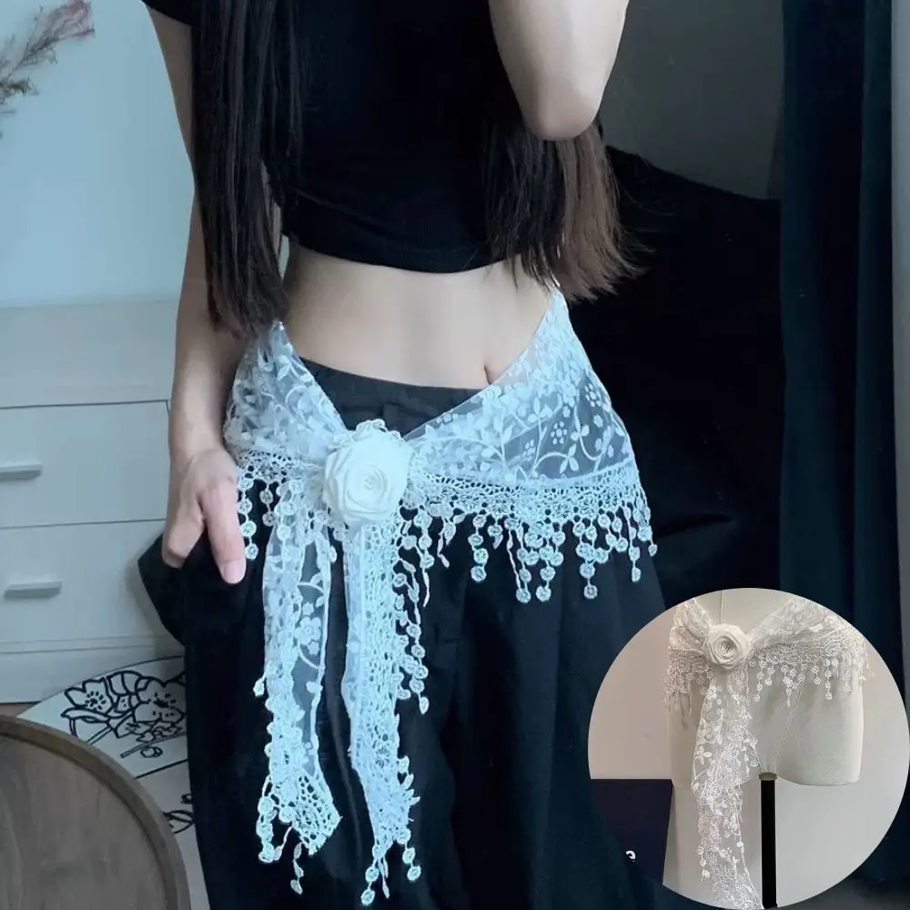 Bufandas Triangulares con Borlas para Mujer, de Encaje, Color Sólido, Bordadas y Caladas, Ideales para Primavera y Verano