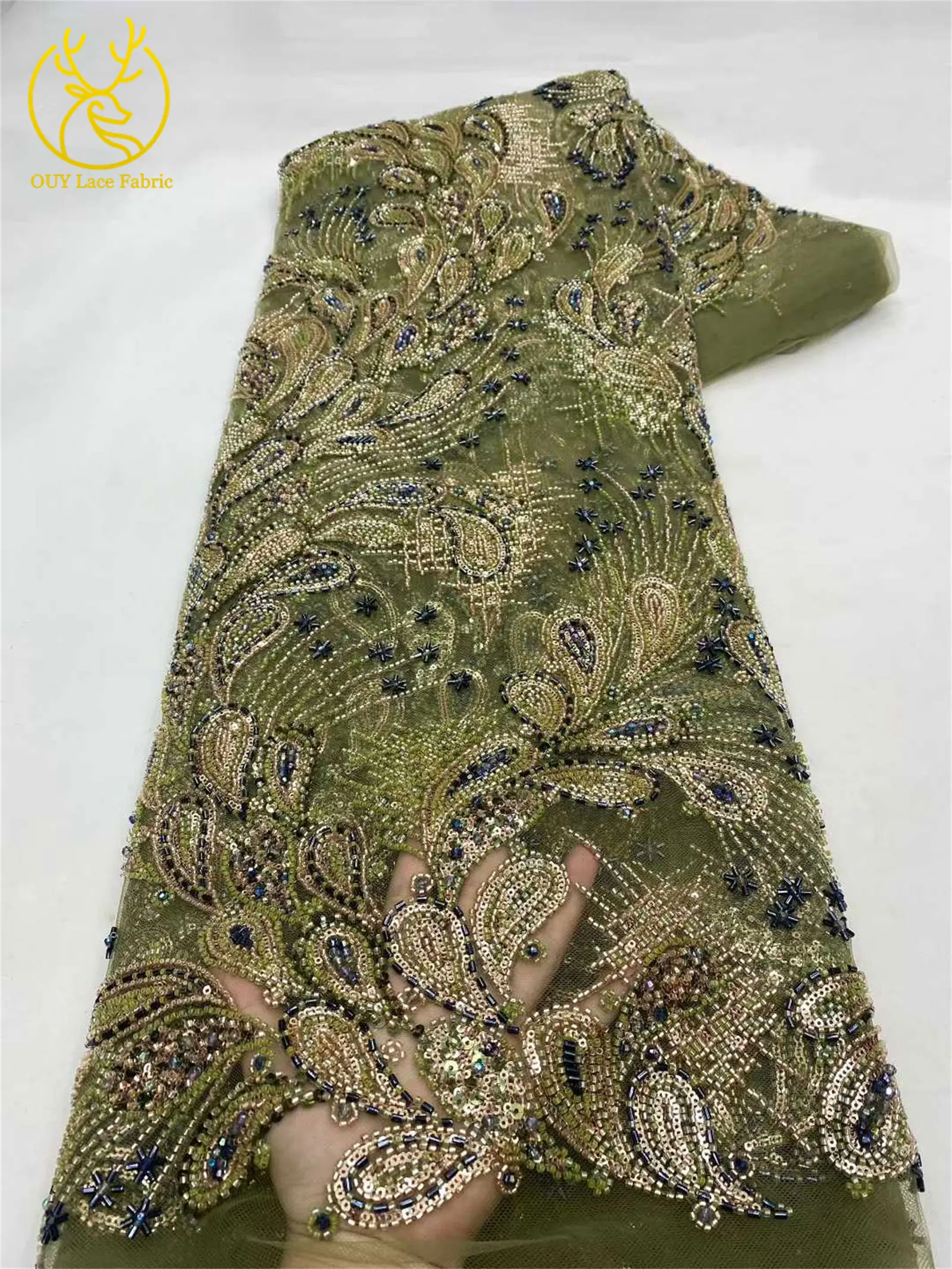 Tessuto di pizzo da sposa ricamato con perline africane di lusso Sposo Tessuto di pizzo francese nigeriano con paillettes a rete Abito da festa da donna cucito